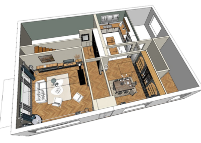 Plan 3d d'une conception d'espace intérieur