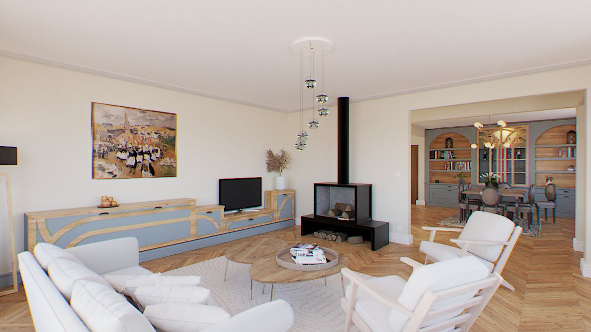 Salon de la villa après renovation